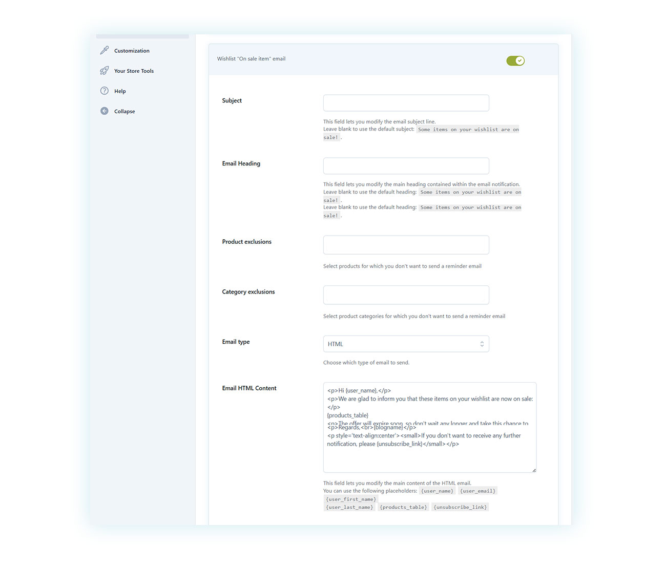 Email customization