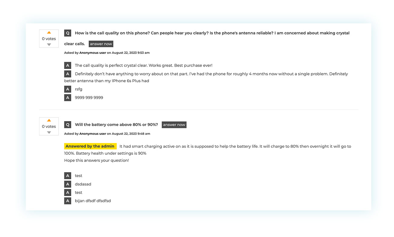 Improve user experience with questions and answers on the product page