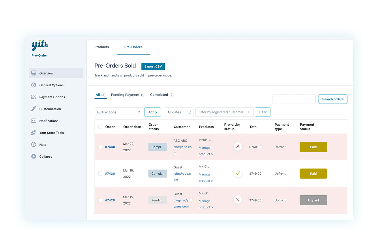 Pre-order list in the extension settings