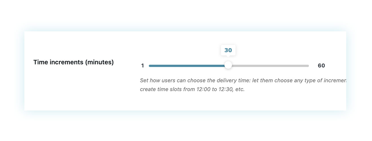 In the example, the useful delivery times are every 30 minutes.