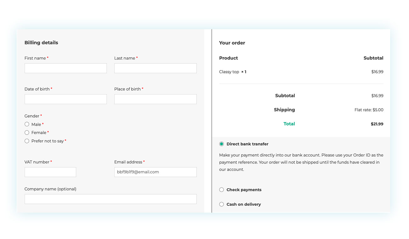 Custom checkout page