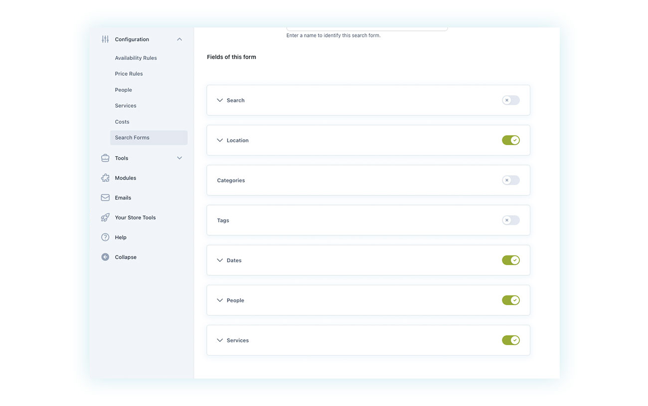 Search form configuration